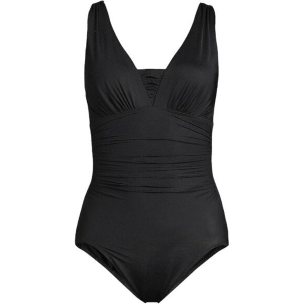 Plus Size Lands' End Black Slender Swimsuit Grecian Ruched Size 16 EUC #5164